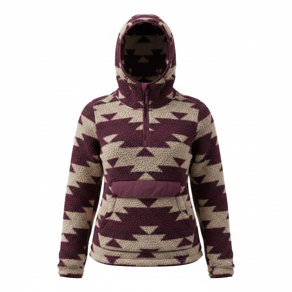 The North Face Fleece Hoodie Womens M Medium Purple Geometric Sherpa Quarter Zip